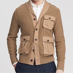 Banana Republic Men’s Beige Shawl Collar Cardigan Size XL Cargo Pockets